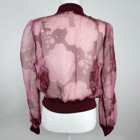 Anthropologie Dolan Sheer Organza Floral Full Zip Bomber Jacket Size Medium - Picture 5 of 15